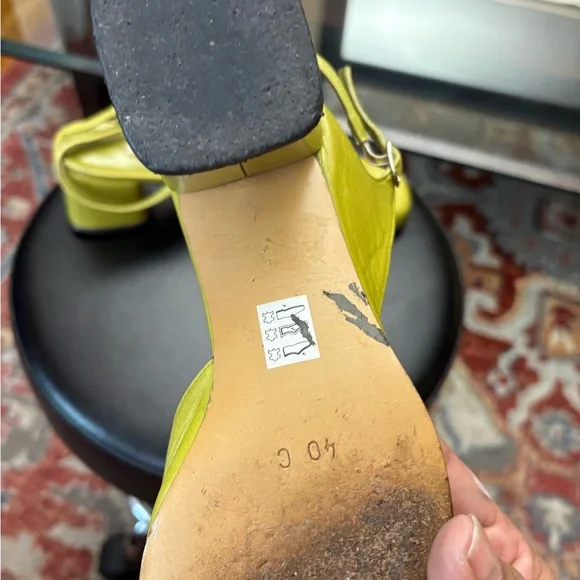 Pura Lopez Lime Yellow Leather Slingback Mules - Picture 16 of 16